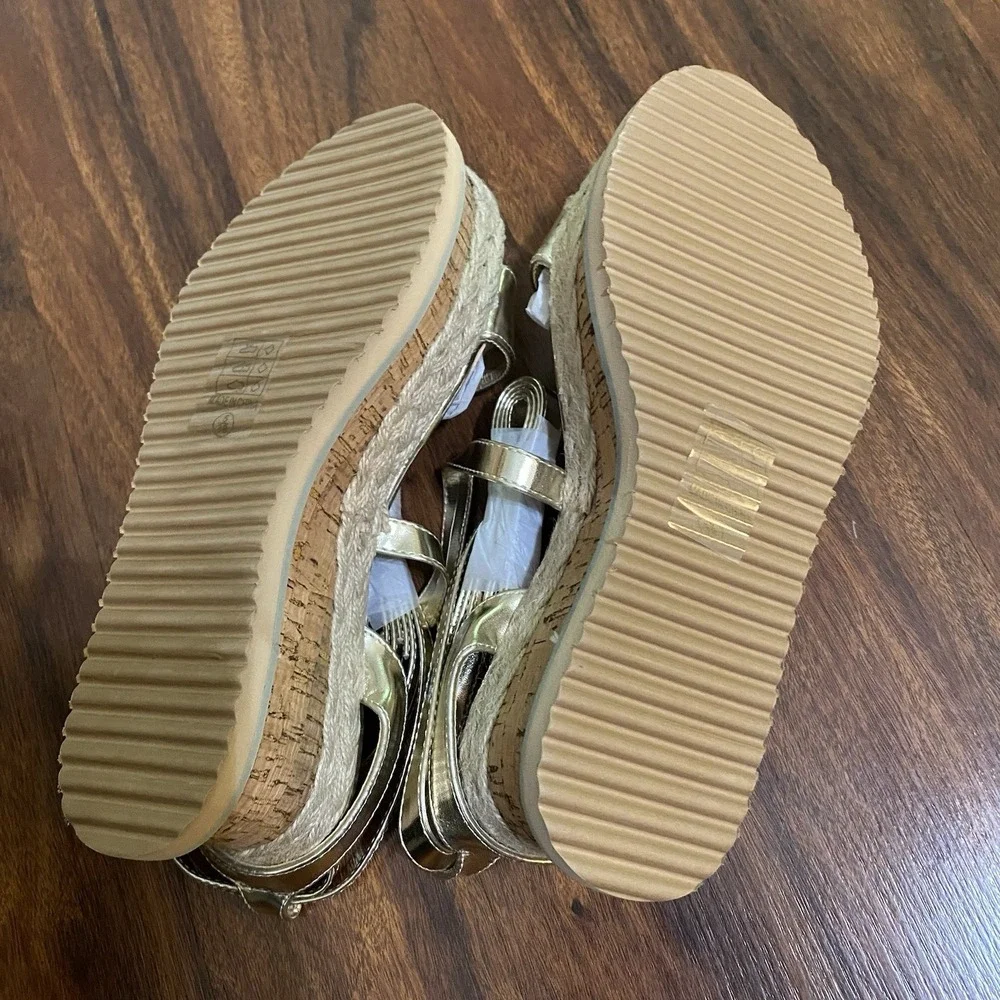 PrettyLittleThing Gold Espadrille Lace-up Platform Sandals SZ 38 / US 7.5 NIB